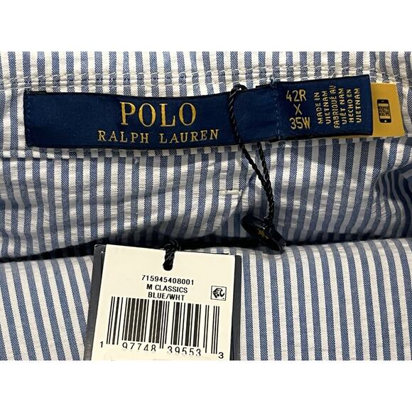$698 Polo Ralph Lauren Blue Cotton Seersucker Suit 42R 35W NEW WITH TAGS Modern - Picture 6 of 11